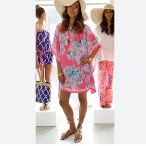 Lilly Pulitzer Silk Coverup Nice Stems Pink Palm Trees Size Large